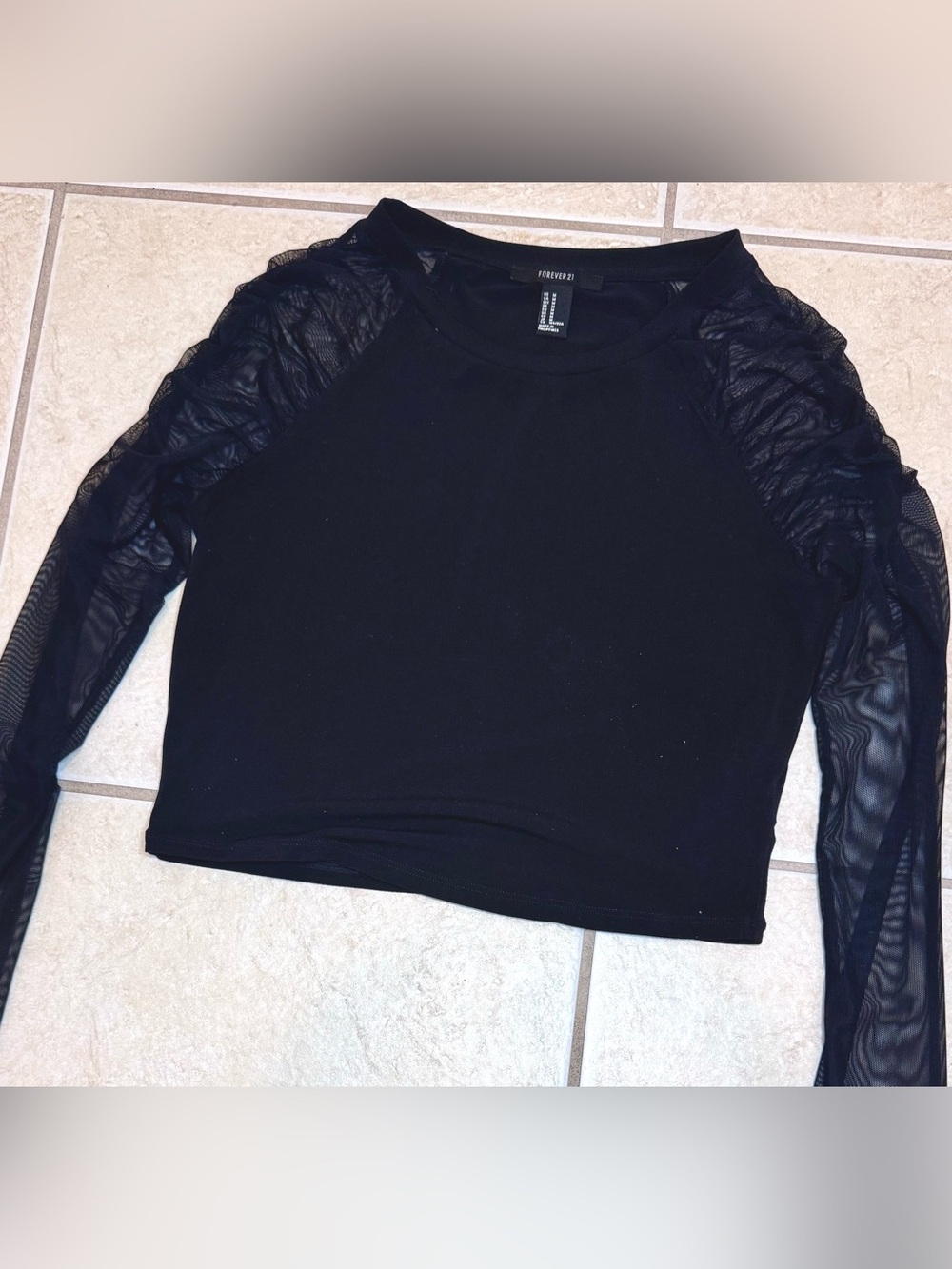 Forever 21 Black Mesh Sleeve Cropped Top